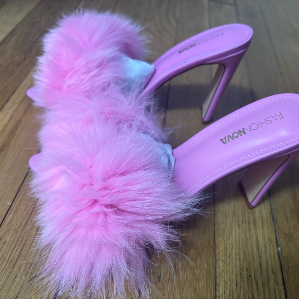 Fashion Nova Pink Fuzzy Stiletto Slide Heels